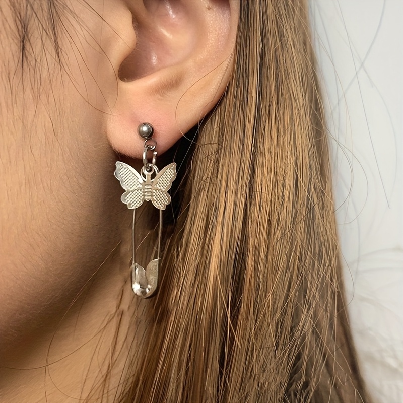 Butterfly Safety Pin Punk Style Pendant Earrings