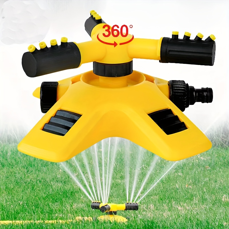 

360° Rotating Garden Sprinkler With 3-arm System - Automatic Lawn Watering, Adjustable Nozzles, Plastic, , For Outdoor Irrigation, Sprinklers For Lawn