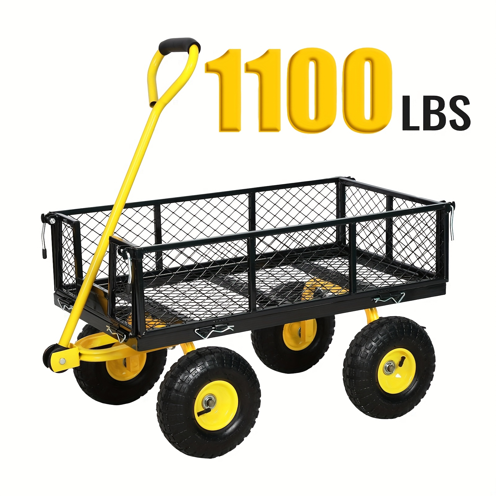E-shop 2-in-1 Multifunktions-Gartenwagen - 500 kg Tragfähigkeit, umwandelbarer Flachboden mit 240° drehbarem Griff, 10-Zoll-Pneumareifen & abnehmbaren