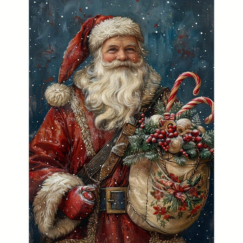 

1pc 5d Round Kit 11.8*15.8in, Santa Claus Christmas Theme, Diy Mosaic Art Craft For Home Wall Decor, Canvas Material, Diamond Art For Living Room Bedroom, Crystal Embroidery For Beginners