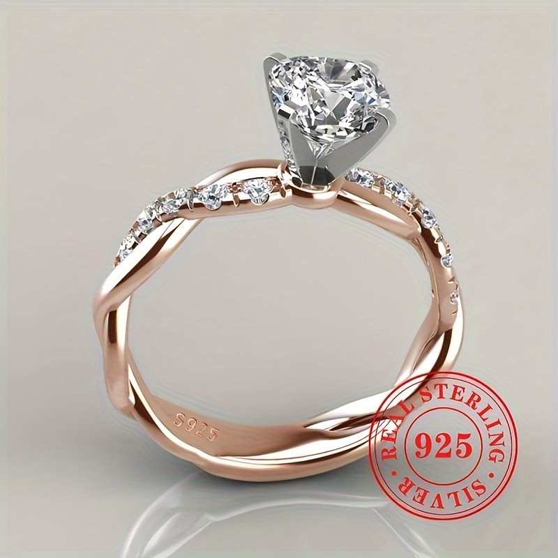 S925 Double 4-Prong Inlay Zirconia Wedding Ring