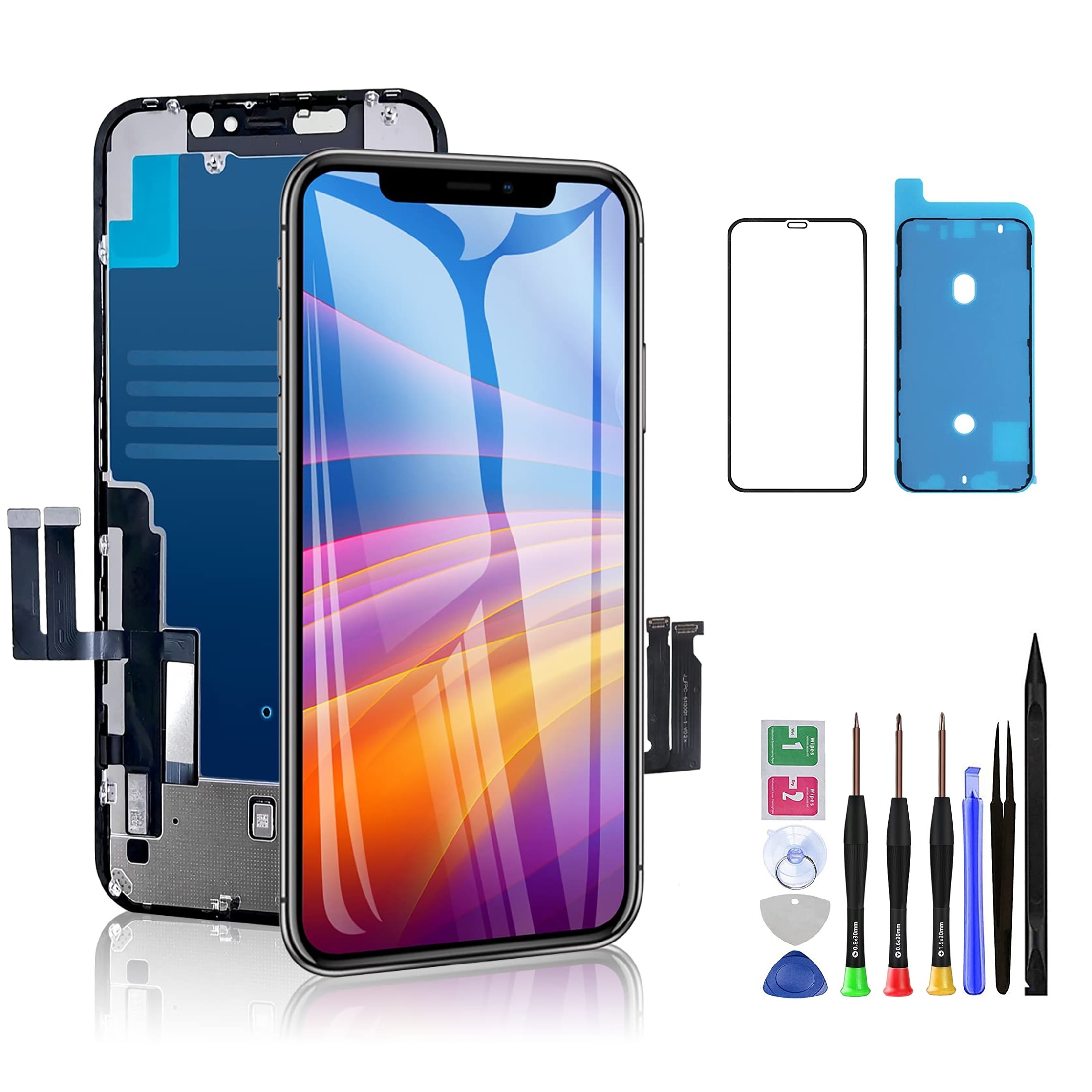 

Kit de remplacement d'écran iPhone 11 6.1" - Digitiseur LCD avec panneau en verre, outils de réparation , compatible avec les modèles A2111, A2223, A2221 - batterie