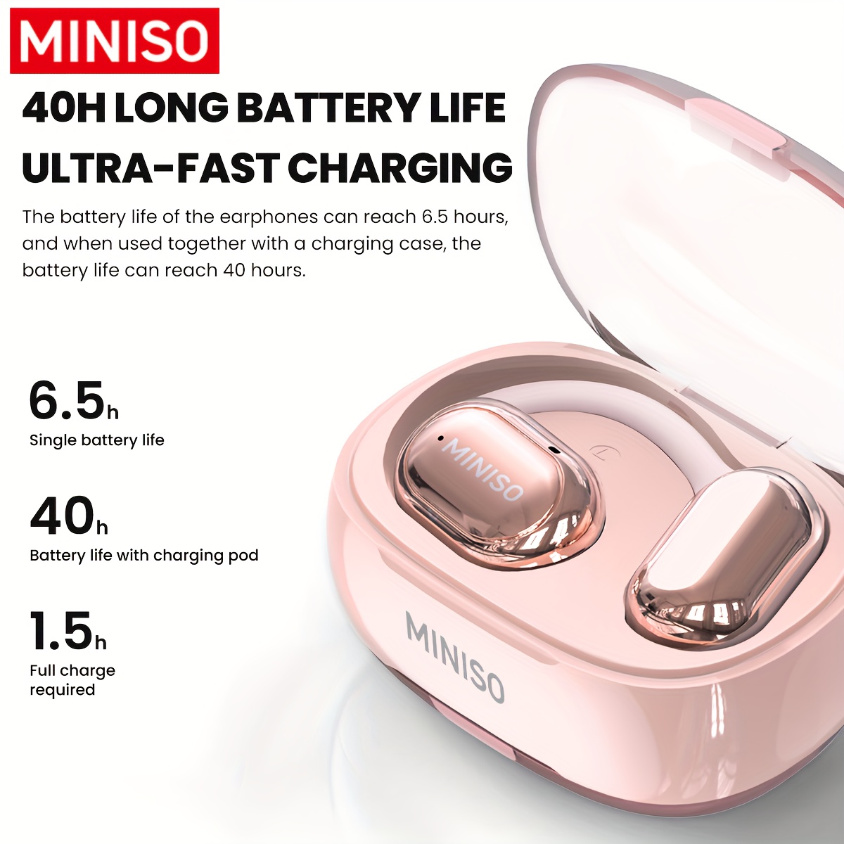 

Miniso X39 Wireless V5.4 Headphones Open Ear Earbuds 40hours Long Battery Hifisound Over Ear Headphones, Not Headset For Working Running