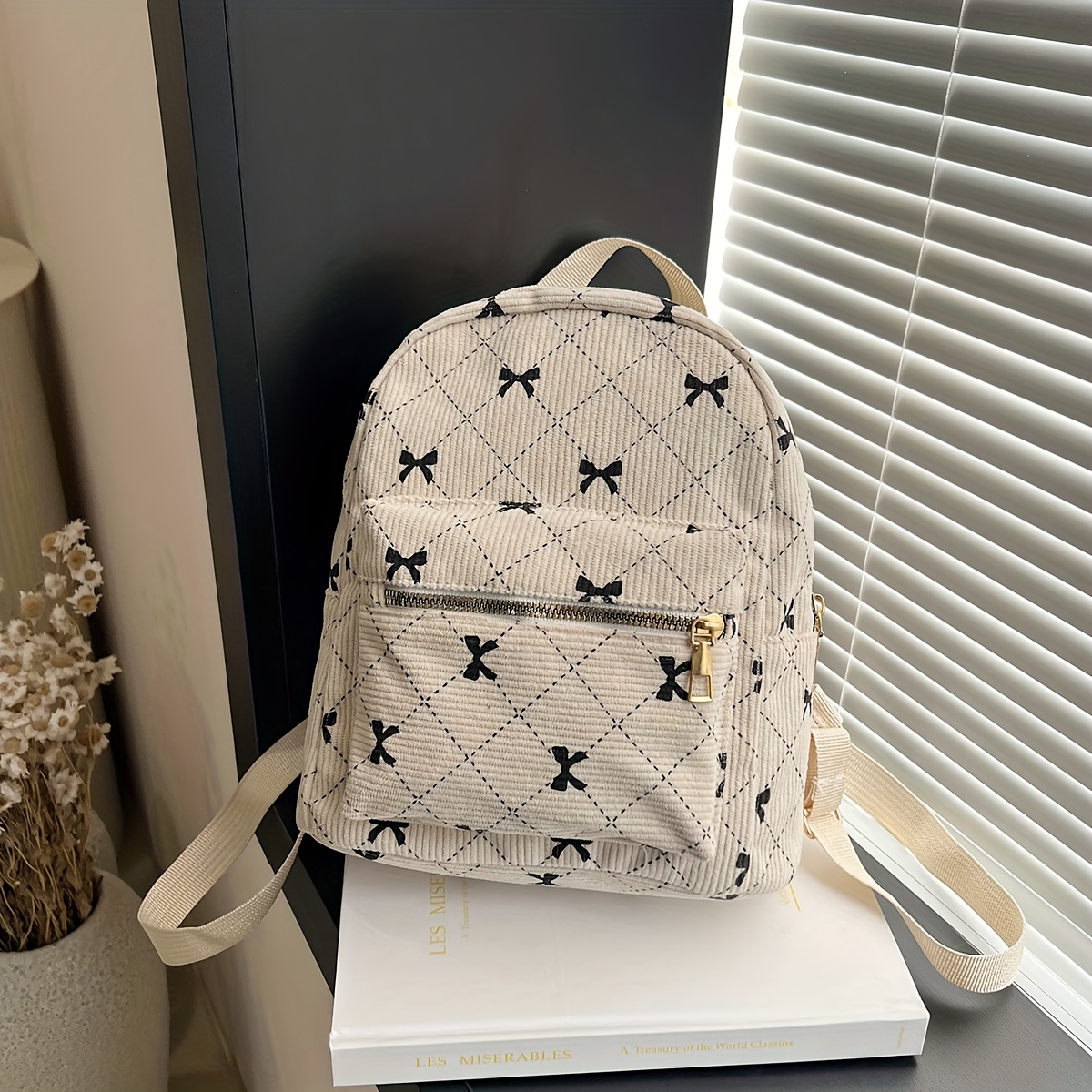 TEMU 1pc Trendy Cherry Print Mini Backpack For Women - Stylish Nylon Daypack With Multiple Compartments, Adjustable Straps & Zipper Closure, Perfect