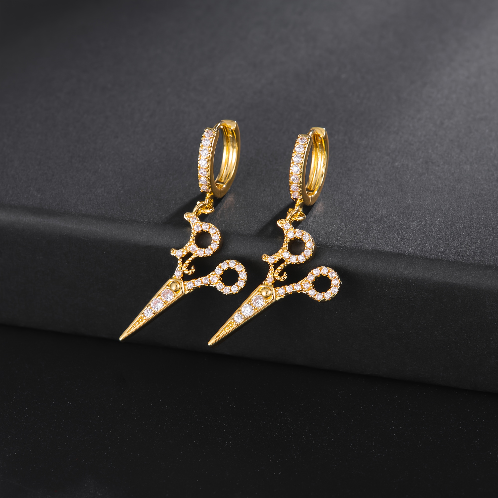 2pcs Gold-Plated Scissor Ear Cuffs, Unisex Punk Style
