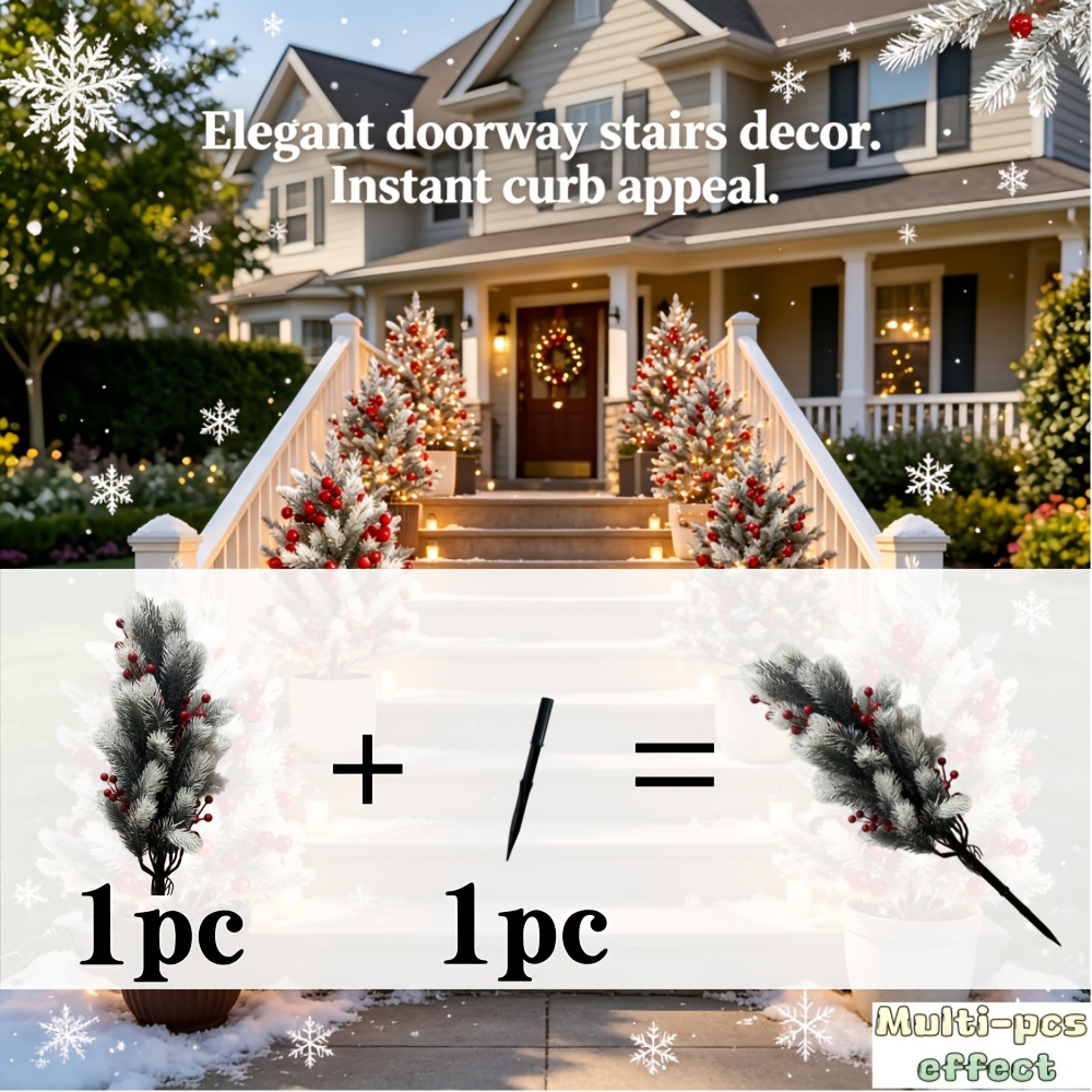 TEMU 2pcs Large Artificial Cedar With Red Berries Trees, 1 Cedar   1 , Suitable For Garden And Courtyard Holiday Decorations, Christmas Ornaments,