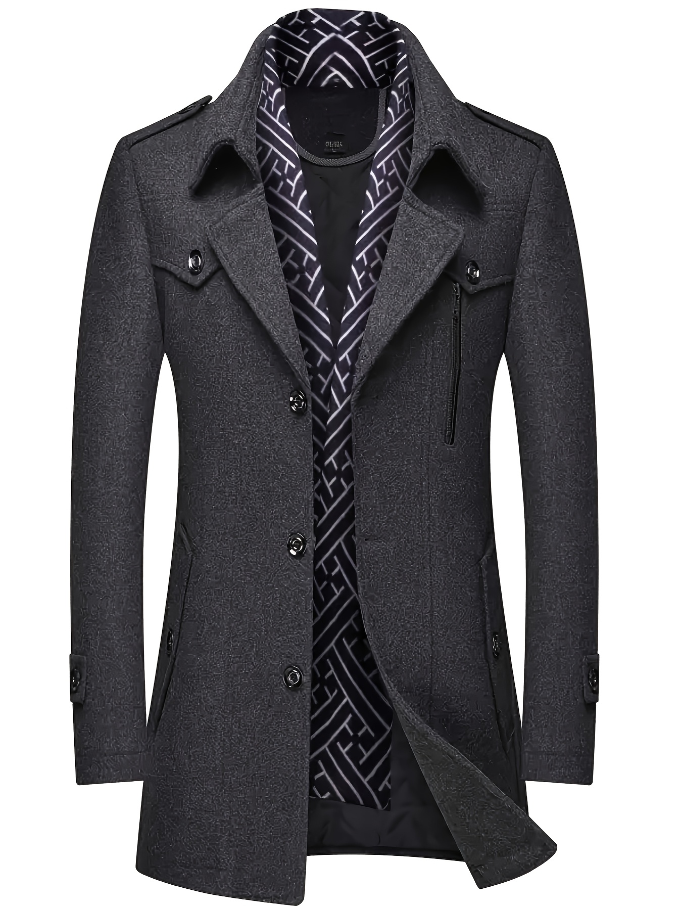 Men's Stylish Black Tweed Coat