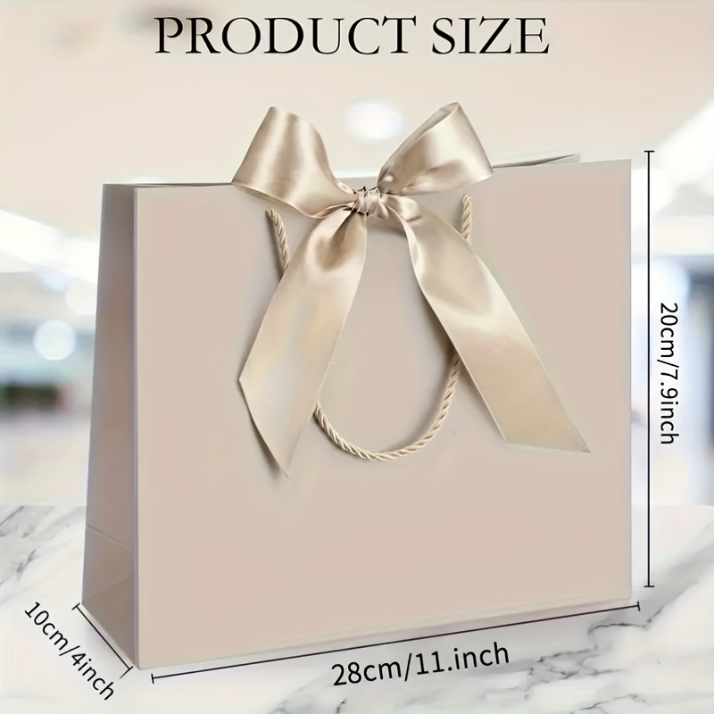 TEMU 10pcs (5 Bags + 5 Ribbons) Elegant Beige Thank You Gift Bags, Paper Gift Bags, Shopping Bags, With Golden Bows - Foldable, Compressible, With