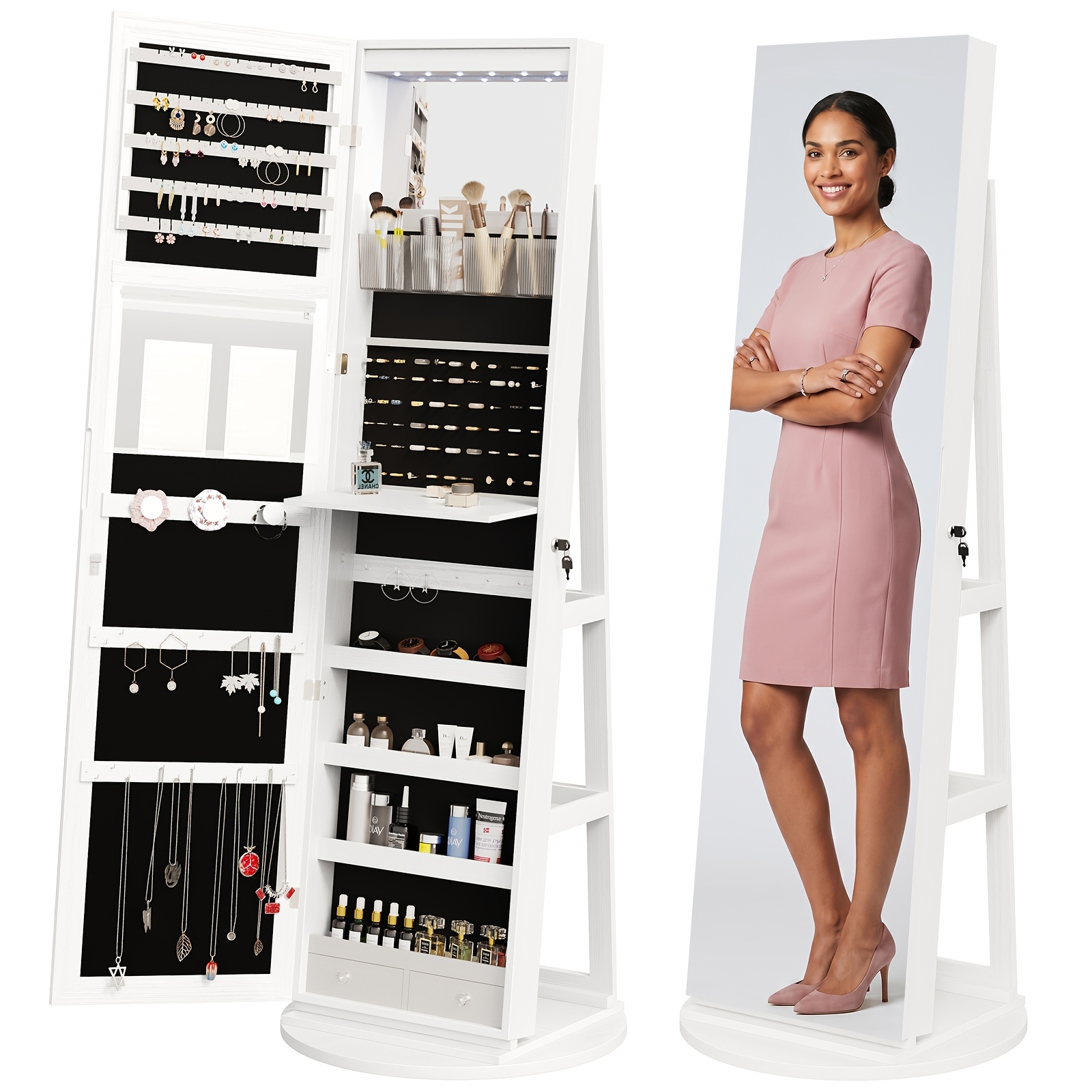 Women' Retro Mirror Jewelry With 360° Rotating Display & Lockable Cabinet - Full-length Mirror Suitable For Dressing…: retailer-supplied image