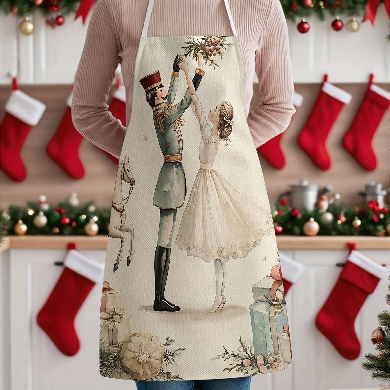 TEMU 1 Christmas-themed Nutcracker Printed Apron, Ideal For Work, Celebrations, Cooking, And Different Holiday And Dining Events