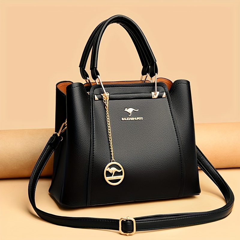 Image of Wo 's Stylish Black Handbag With Golden-tone Hardware & Detachable Shoulder Strap - High Quality, Lightweight, And Elegant Design For Everyday Use, Designer Handbags