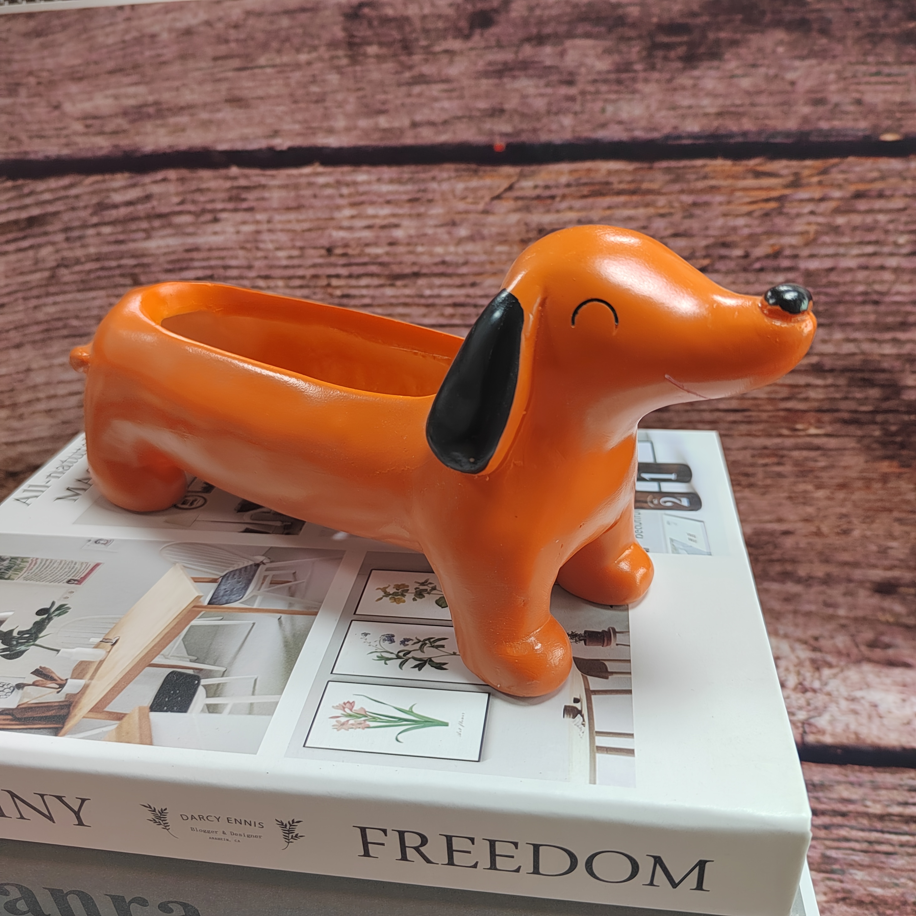 Dachshund Dog Resin Planter - Artistic Outdoor Garden Flower Pot Decor, Sausage Dog, Landscape, Perfect For Room Decor