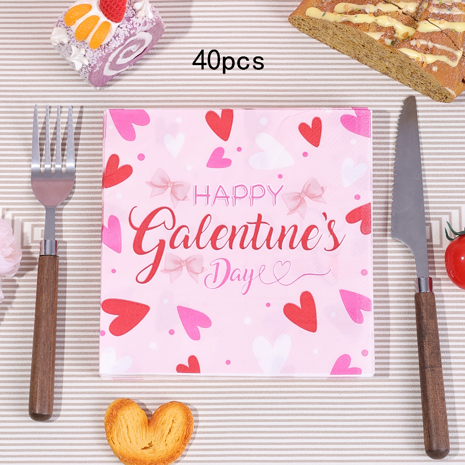 TEMU 20pcs/40pcs Happy Galentine's Day Paper Napkins | 6-inch & Bow Pattern Disposable Dinner Tissues For Galentine's Parties, , Valentine's Day Celebrations & Female- Events Valentine Easter