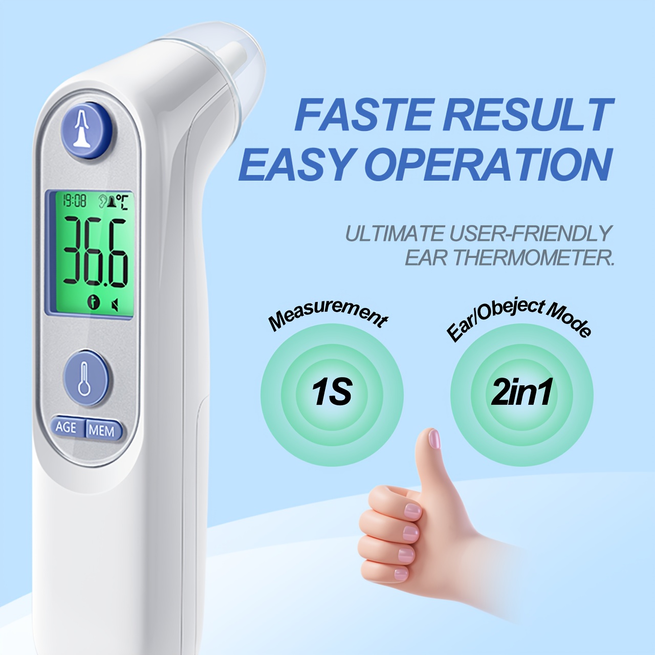 Puzxo Non-contact Thermometer, Instant 1 Second Accurate Temperature Measurement, Ear Temperature Gun, With LCD Display, Suitable For Babies, Children And Adults, Infrared Thermometer, Suitable For Family, Travel, Disease Monitoring - Image 5