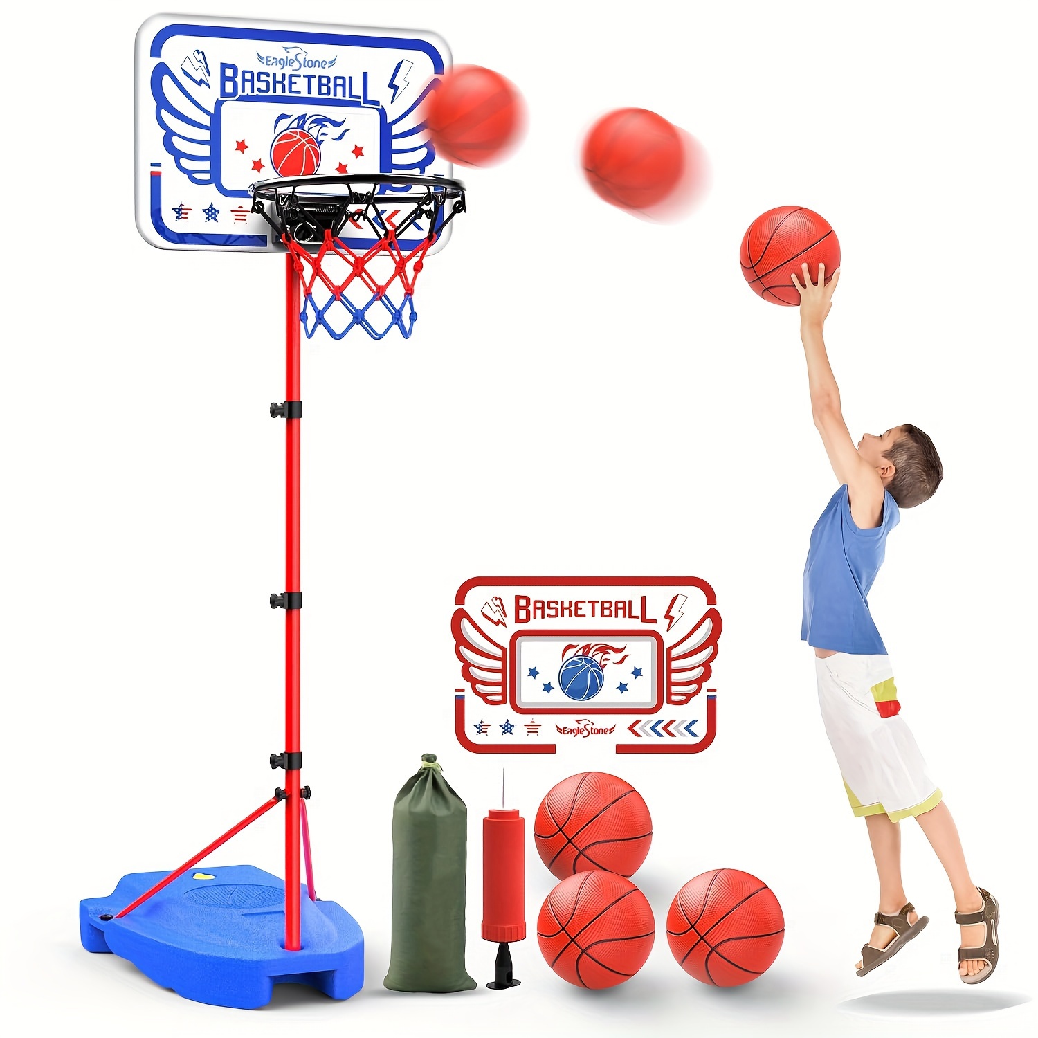 

Eaglestone Kids Basketball Hoop, Adjustable Toddler Basketball Hoop Toy For Kids Indoor Outdoor Mini Portable Basketball Goals, Sport Game Gifts For Age 3 4 5 6 7 8 9 Boys Girls