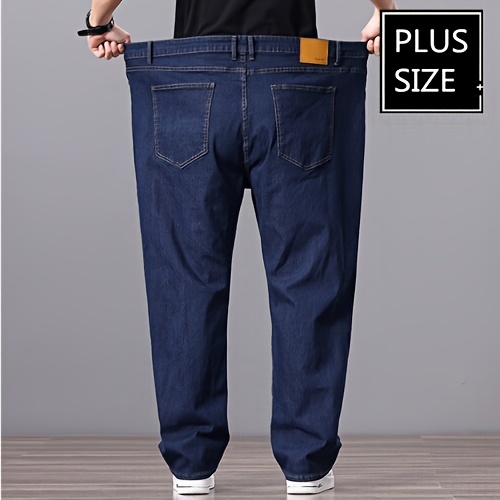 Men's High-Waist Stretch Denim Jeans, Loose Straight-Leg, Durable and Versatile, Plus Size Available,, Long Pants, PLUS SIZE