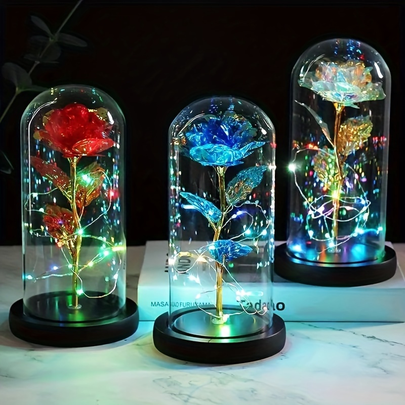 

Eternal For Led Night Light - Perfect Valentine's Day Gift For Girlfriend, Battery-powered Foil Flower In Glass Dome, Ideal For Day & Wedding Favors