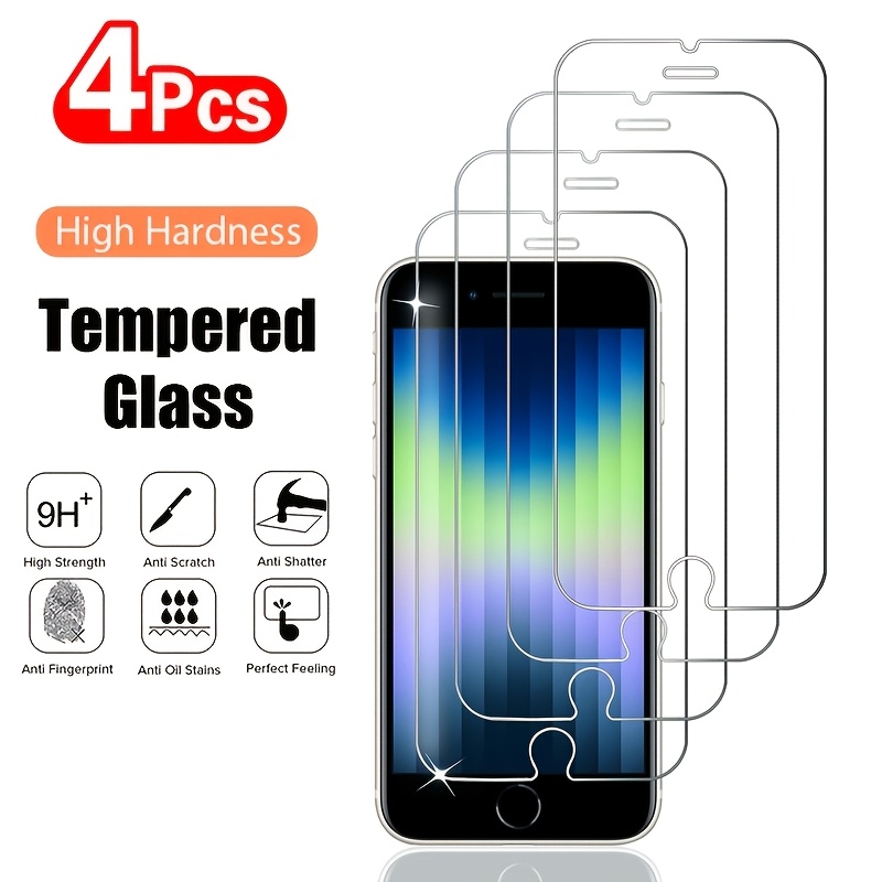 TEMU 4 Piezas de Vidrio Templado Transparente de para iPhone 7 8 SE 2020 2022 SE3, Protector de Pantalla para iPhone 7 Plus 8 Plus, 9H, Ultra Delgado