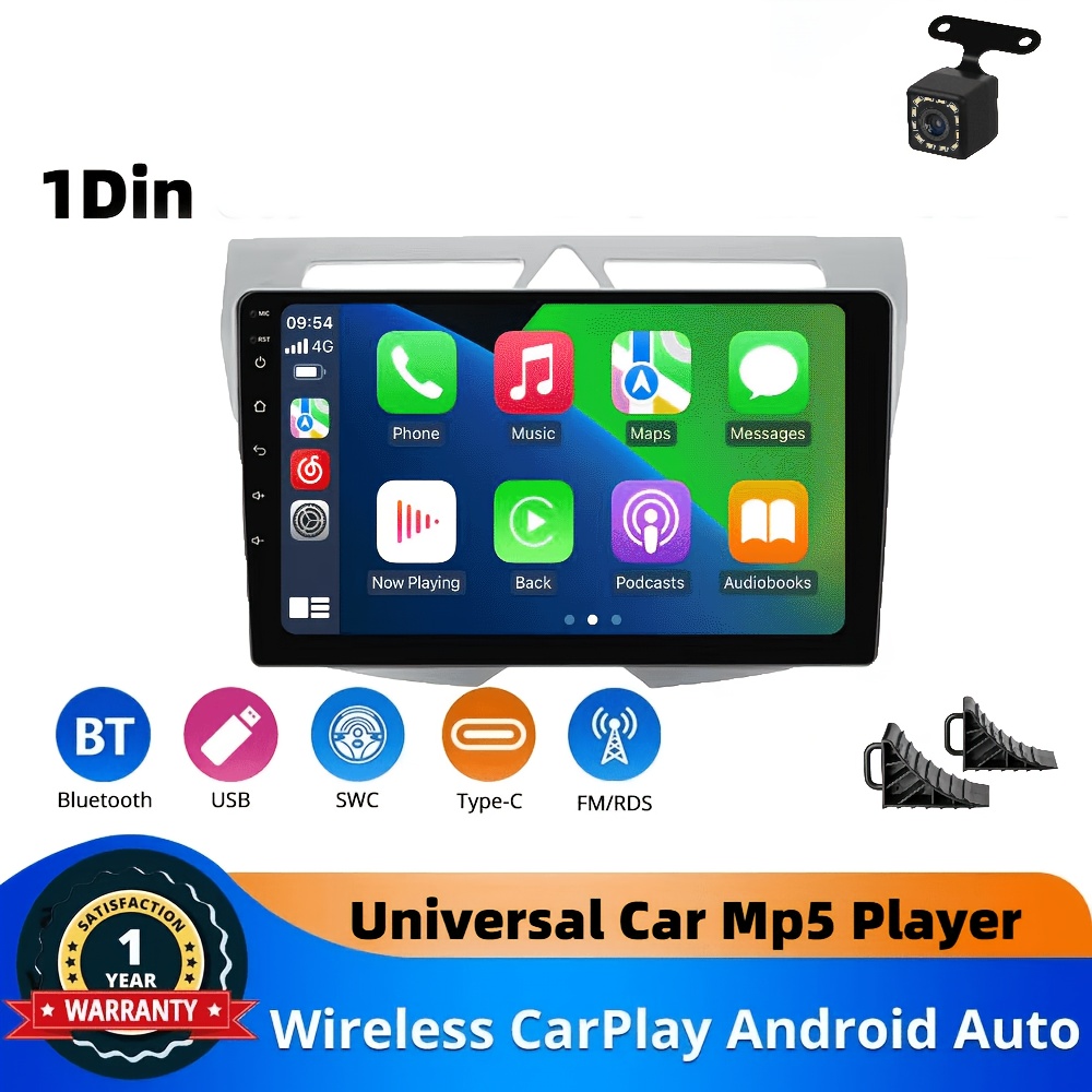 TEMU Autoradio universel 1Din 6.9 pouces fil Carplay/Auto, systèmes intelligents RDS/FM BT, EQ, , SWC, aide de et chargement USB TYPE-C