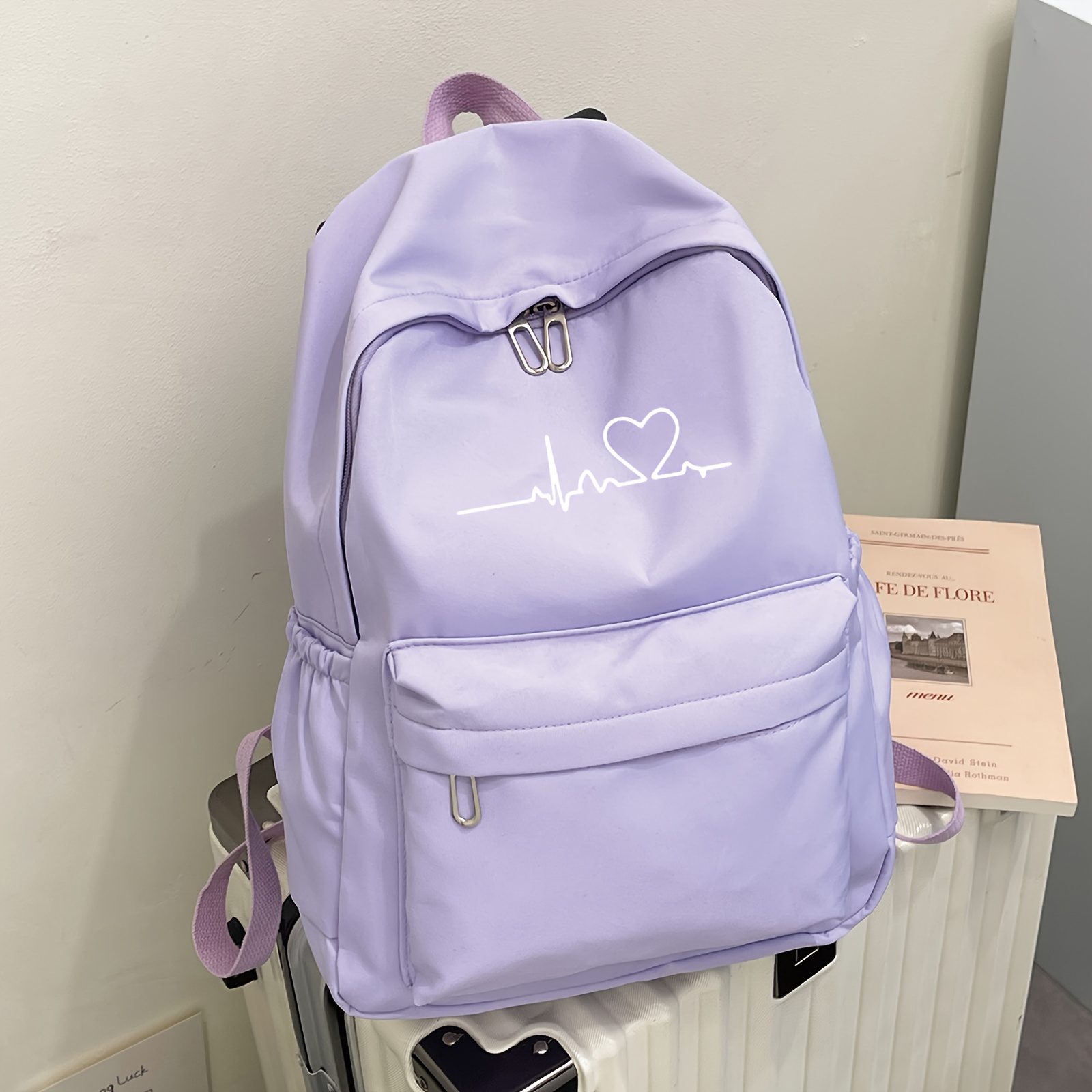 TEMU 1pc Versatile Heartbeat Pattern Casual Backpack Multifunctional Travel Bag Lightweight Trendy Suitable For Daily Commute And University Use
