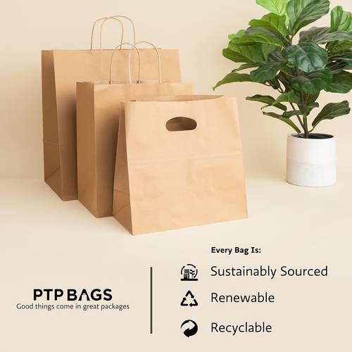 25/50/100pcs Kraft Paper Bags, Natural Kraft Paper Party Favor Snack Gift Bags With Die Cutting Processing, Small Grocery Bags Takeout Bags Food Service Bags For Restaurant, Bakery Kraft Paper Bags Baking Packaging Supplies