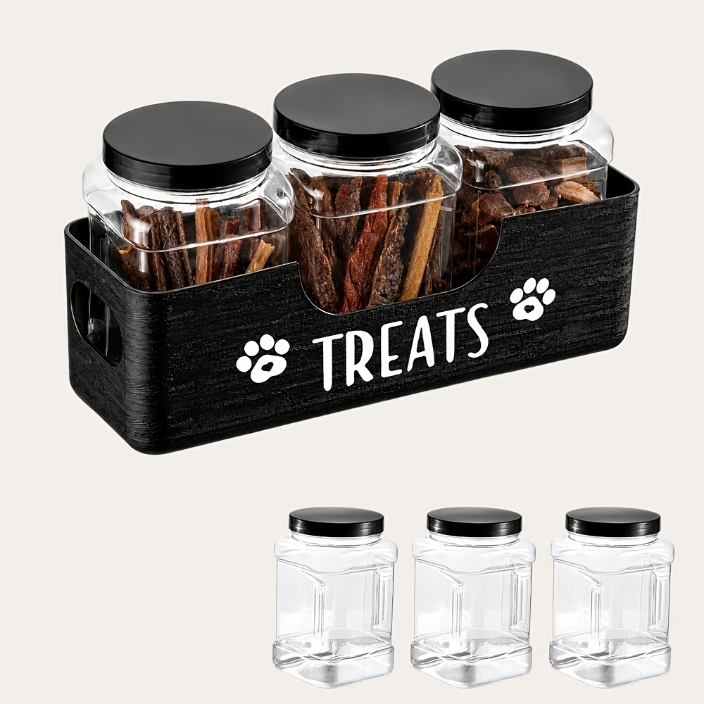 TEMU 1 Set Of Boxes With 3pcs Sealed Plastic Jars, Dog Food Storage Container Set For Dogs And Cats - Durable Farmhouse Style Organizer, Black Set,