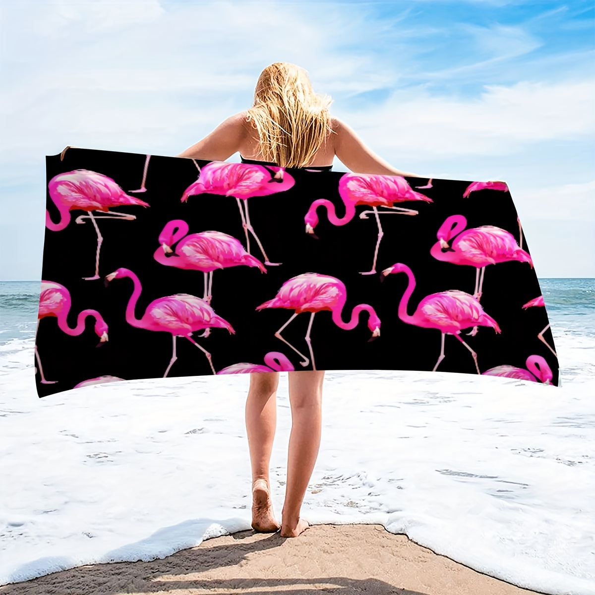 Black Flamingo Beach Towel Microfiber Seaside Summer Design_voghion.com