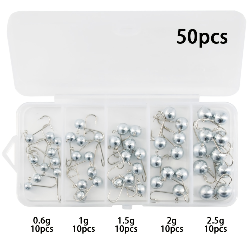 TEMU Lot de 50 hameçons tête plombée pour pêche sur en de , taille 8 hameçons, disponibles en 0,6 g, 1 g, 1,5 g, 2 g, 2,5 g, hameçons à longue tige.