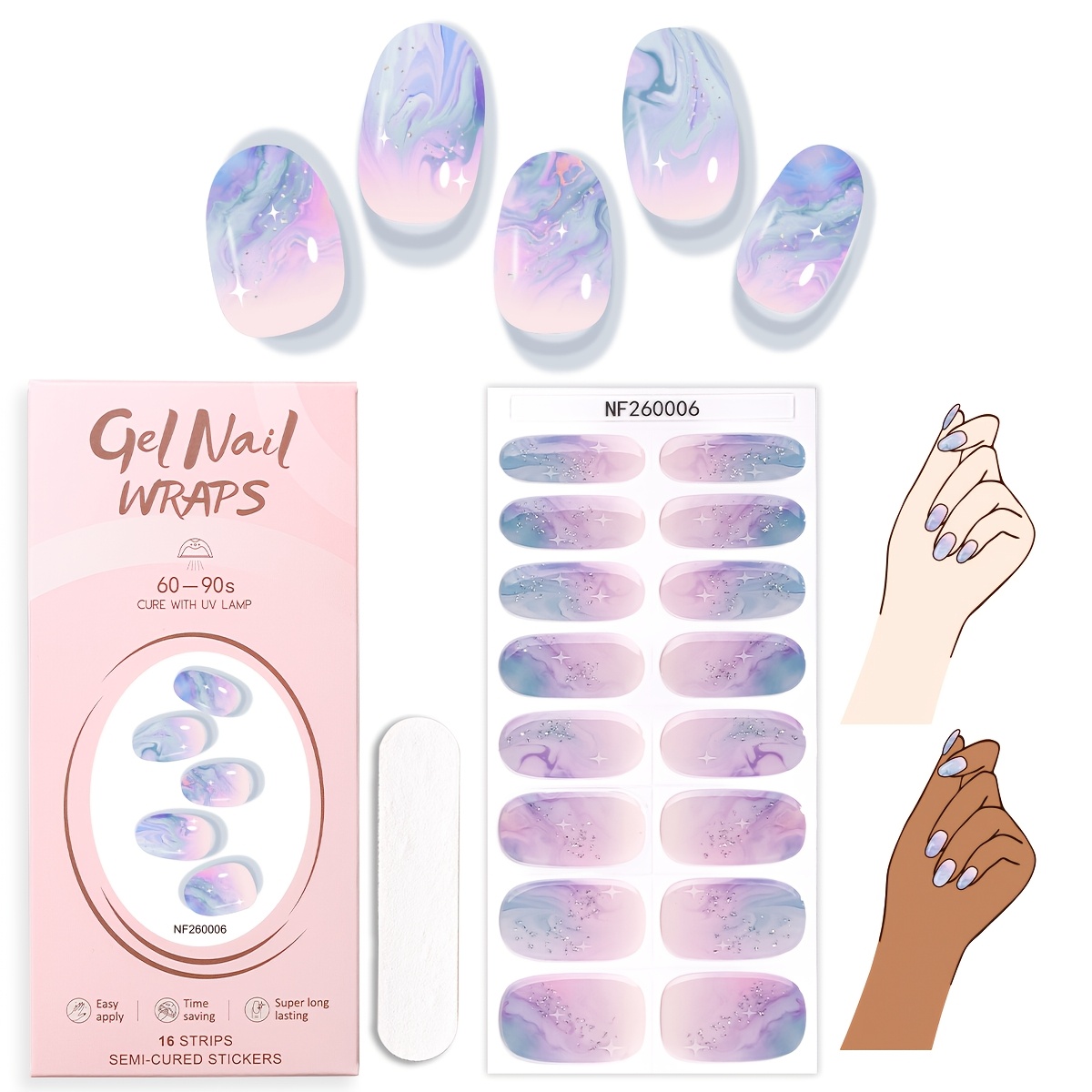 Image of Semi-cured Gel Nail Wraps, 16pcs Aurora Ombre Gradient Star Glitter Gel Nail Stickers, /led Curing Required, Self-adhesive, Salon-quality Girly Nail Art For Festival Party Vacation Manicure For Women