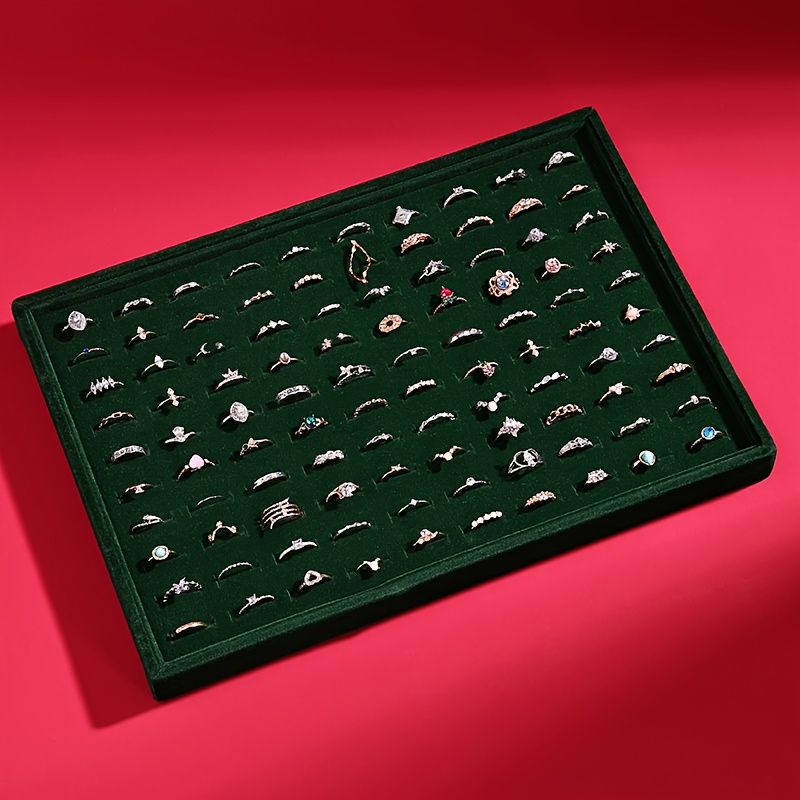 TEMU 1 pièce, Plateau de Présentation en Velours pour Bagues, Plateau de Rangement Organisateur de Bijoux, Plateau Vitrine Porte-Bagues à Fentes pour