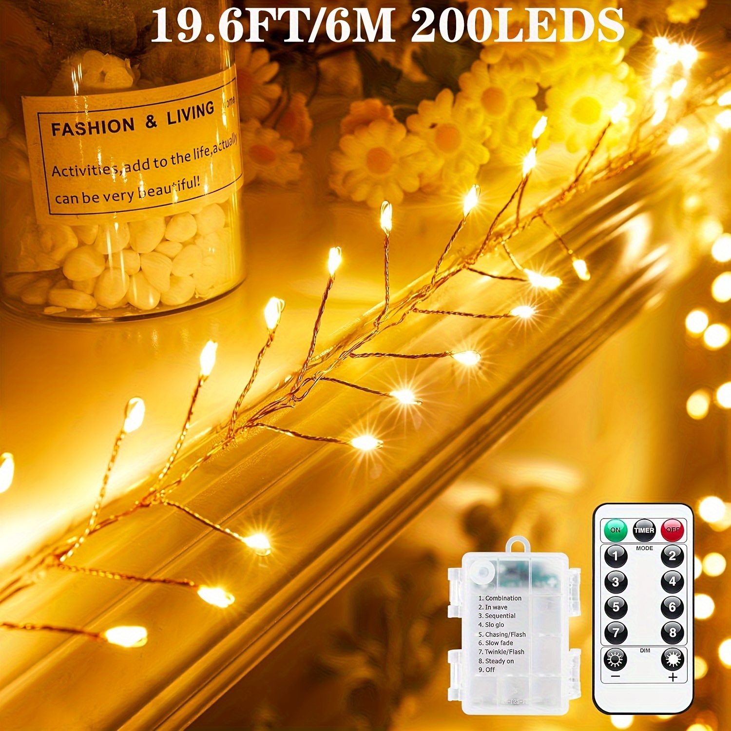Fairy Light Battery Timer, Battery Box Lights With 50/100/200 Leds For Christmas Decoration, Featuring 8 For Room, Patio, Indoor/outdoor Decor, And Lighting Decoration Programs