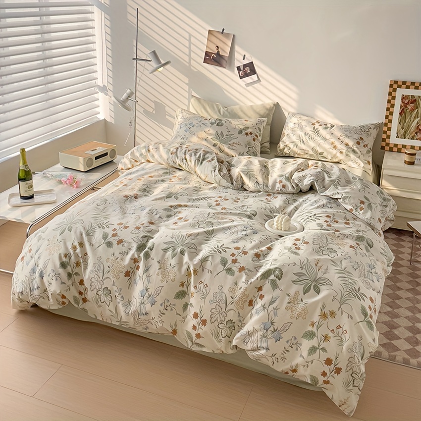 3pcs Floral Print Duvet Cover Set - Soft, Breathable Polyester Bedding With Zip Closure For - Includes 1 Duvet Cover & 2 Pillowcases (no Insert)