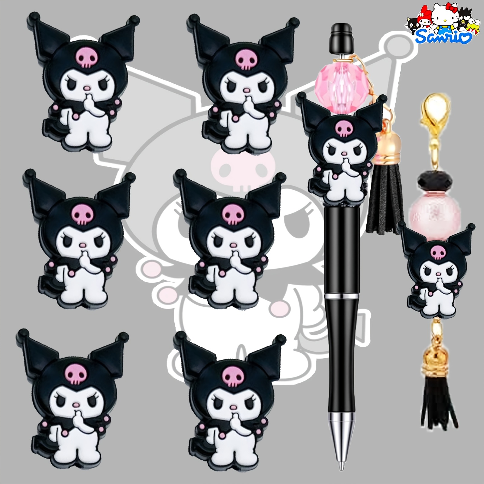 

6pcs Sanrio Kuromi Silicone Beads For Diy Crafts, Beading Pens, Necklaces, Bracelets, Keychains, Home Decor Jewelry Making Accessories