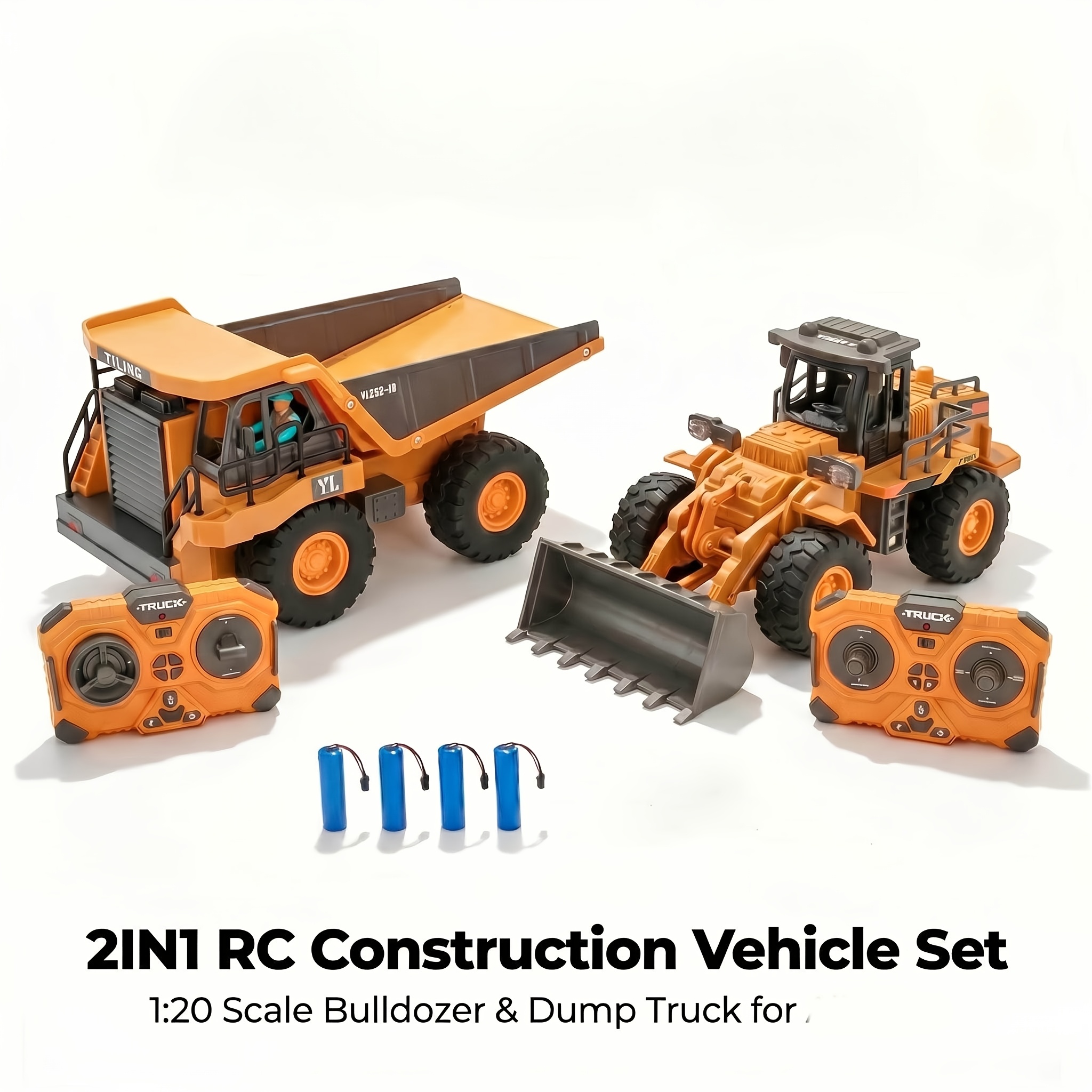 2pcs In A Pack High Simulation 2.4g Remote Control Yellow Excavator 2 Pack Electric Toy Cars For Boys Kids