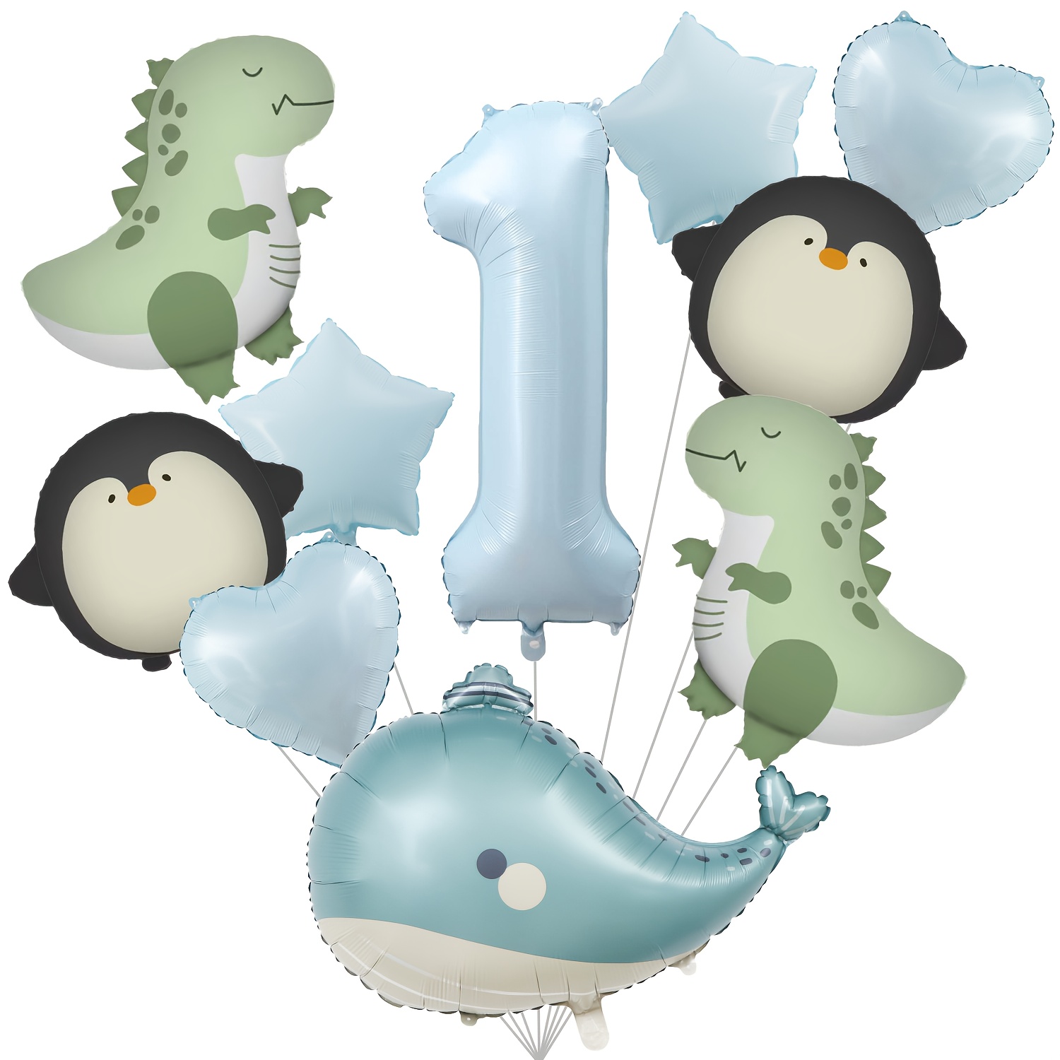 Image of 10pcs Penguin, Dinosaur, Dolphin, And Animal Theme Set, Suitable For Cute Little Animal Themes, Birthday Parties, Gatherings, Decorations, Bath And Shower Supplies