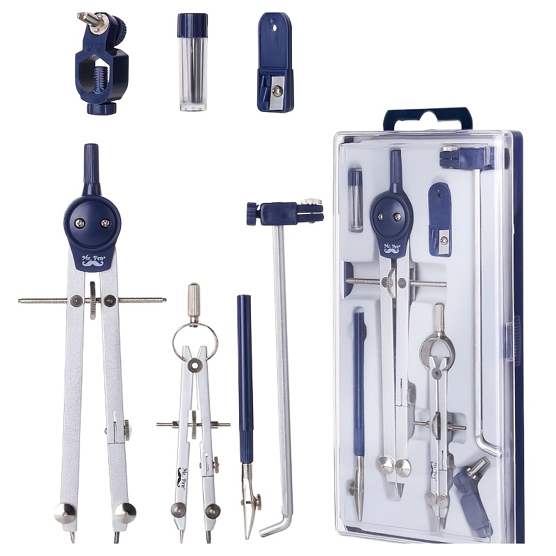 TEMU 7pcs Professional Geometry Set | Metal Compasses, Precision Tool Combination With Shatterproof Storage Box, Engineer Drawing Tools And Drawing