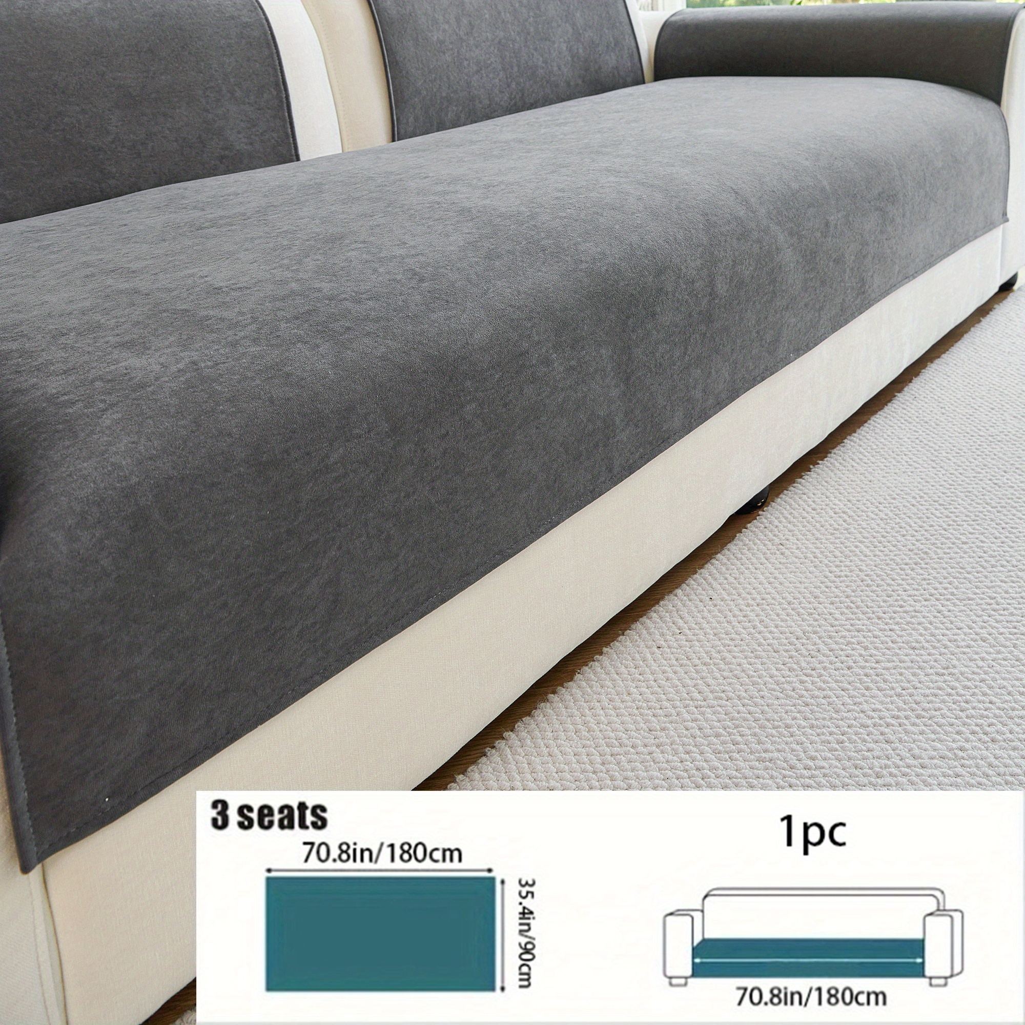 TEMU 1pc Modern Thickened Velvet Sofa Cover - 1pc Thickened Sofa Protector, Pet-friendly Anti-slip Universal, Machine Washable, For Single Sofa And