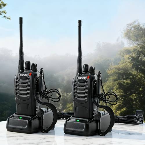 two rechargeable walkie talkies with 1500mah batteries 446mhz long way radios of communication up to 3 kilometers with headsets featuring 16 channels suitable for ideal for outdoor camping hiking hunting