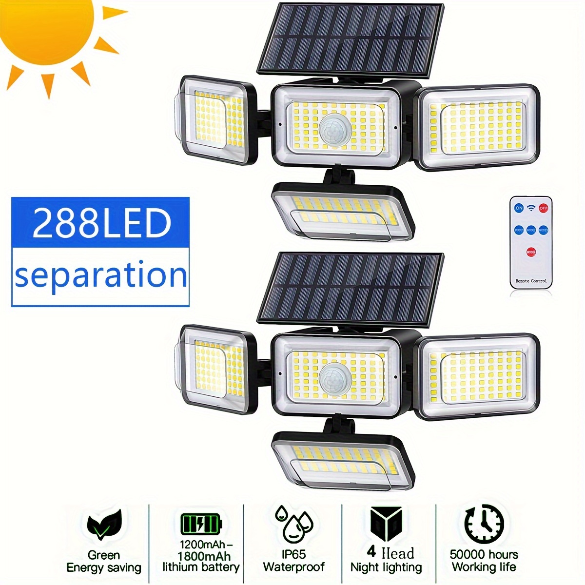 Mokot Luces solares para exteriores, IP65, impermeables, con sensor de  movimiento, luces para exteriores con control remoto, 4 cabezales, luces