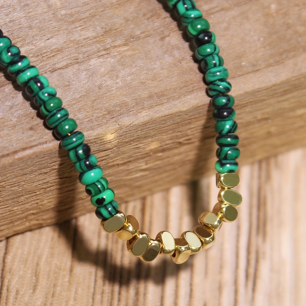Boho Malachite Necklace with Natural Stone Beads