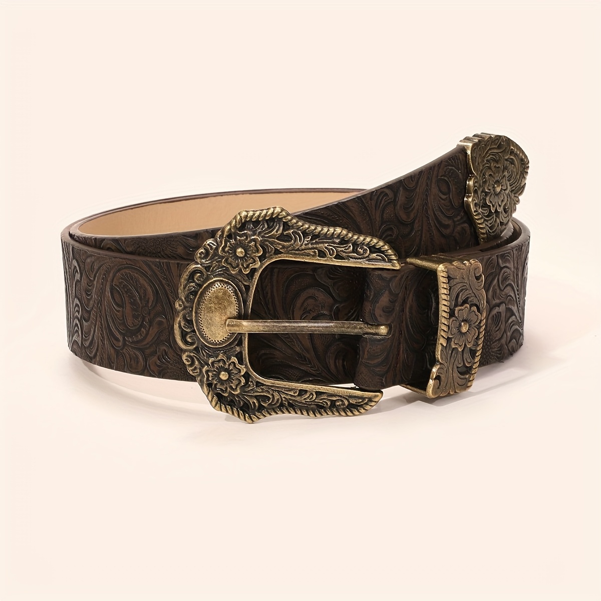 TEMU 1pc Women's Pu Belt, Vintage Ethnic Print, Trendy Korean Style, Decorative Fashion Belt