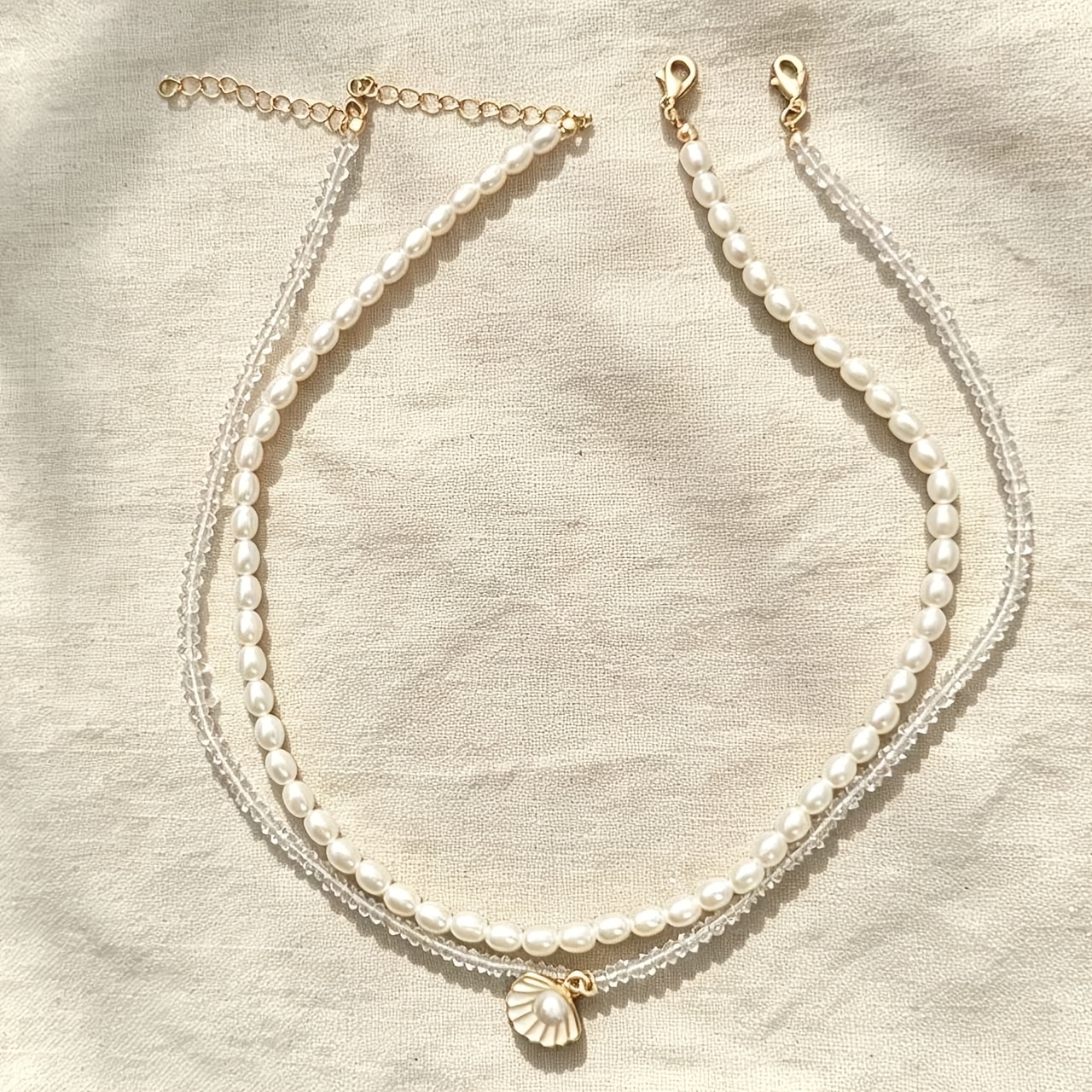 TEMU Shell Double-layer Necklace, Gentle And Elegant Layered Choker, Niche Minimalist Accessory With A Seaside Vacation Vibe, Suitable For Daily