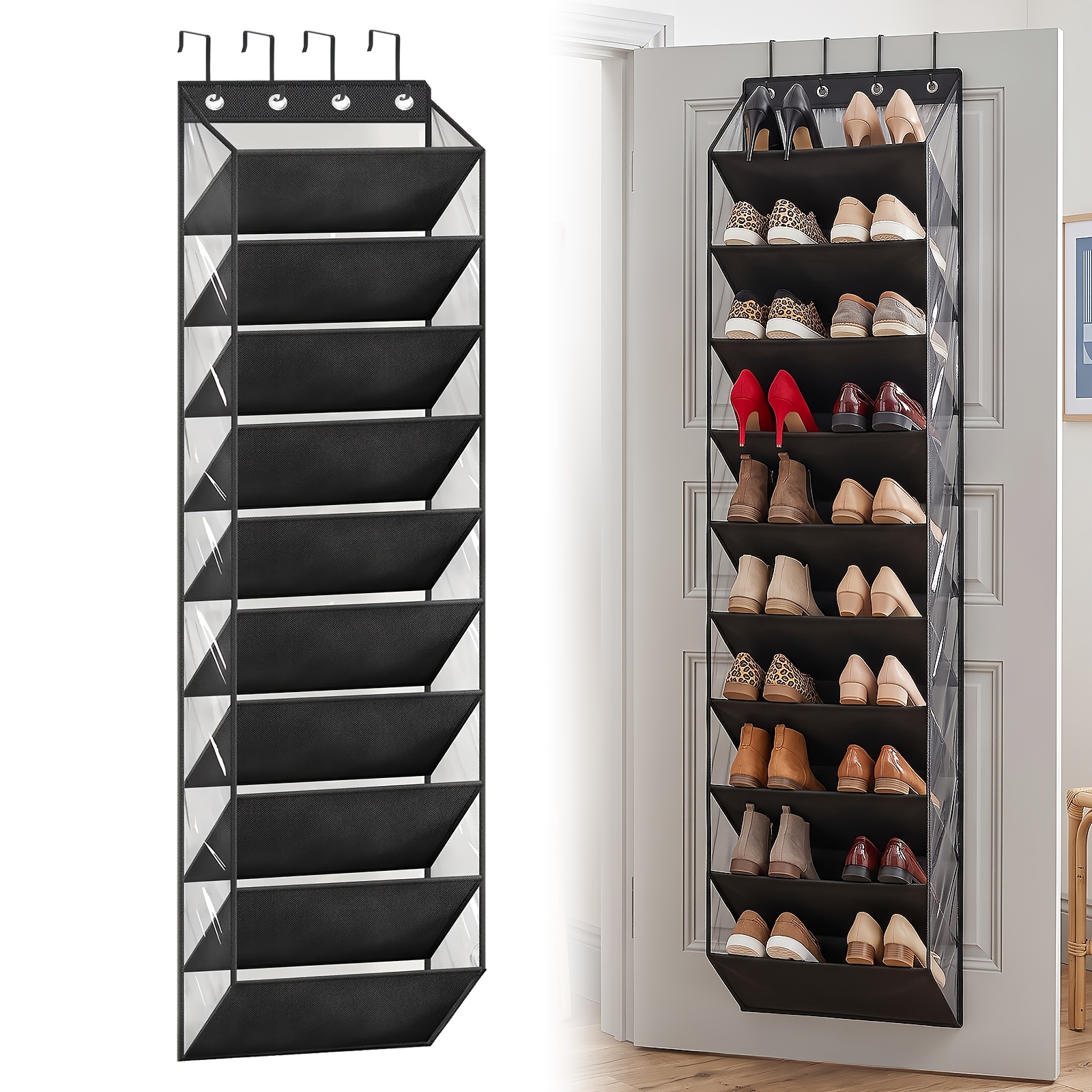 TEMU 10-tier Hanging Shoe Organizer Over Door, Wall-mount Shoe Storage Bag, Multi-pocket Door Hanging Storage Caddy, Space- Hanger Bag For Shoes,