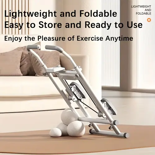foldable stair climbing machine for full body workout compact home fitness equipment with adjustable handles pedals stainless white ideal for running mountain climbing exercise