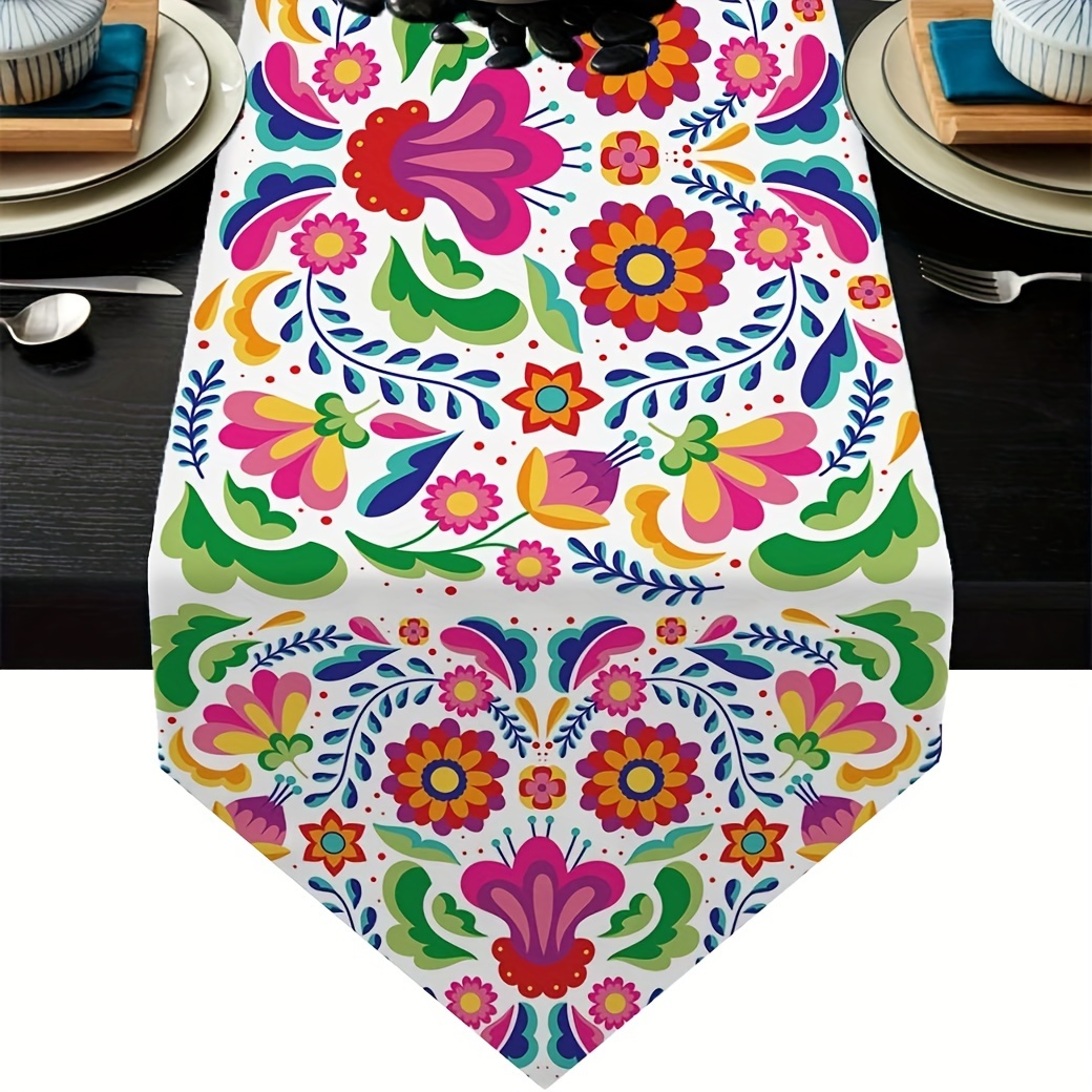 

1pc Table Runner, Mexican Table Runners, Fiesta Day Of The Dead Dia De Los Muertos Cinco De Mayo Rustic Table Runner, For Home Dining Room Kitchen Table Decorations, 13inch X 72inch, Home Supplies