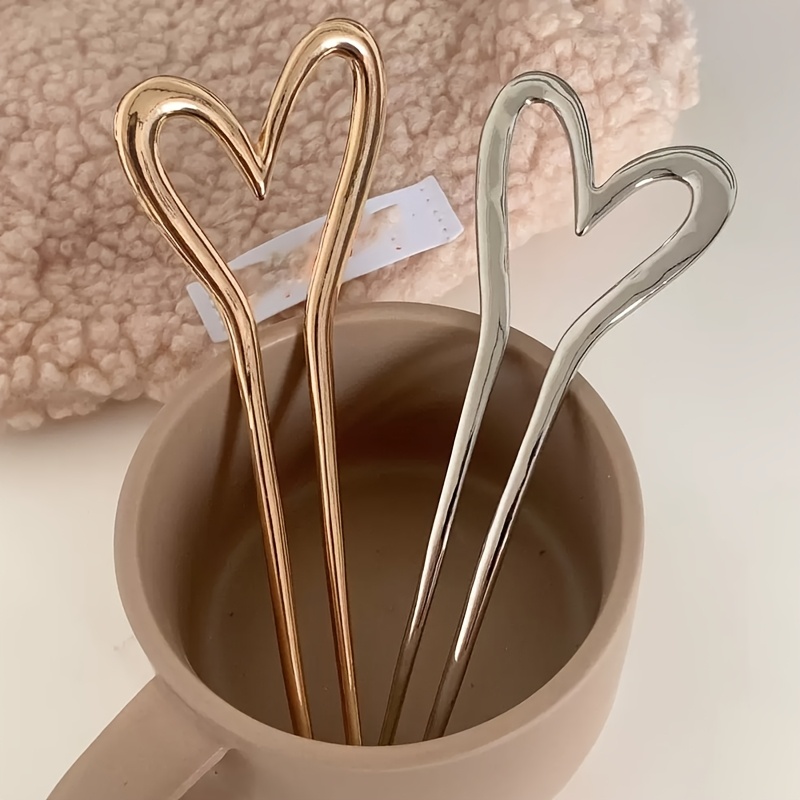 TEMU 2pcs Of Women's Minimalist Metal Double Insert Hairpin, High-end New Chinese Style Bun Hairpin, Modern Bun Hairpin, Love Heart Headdress
