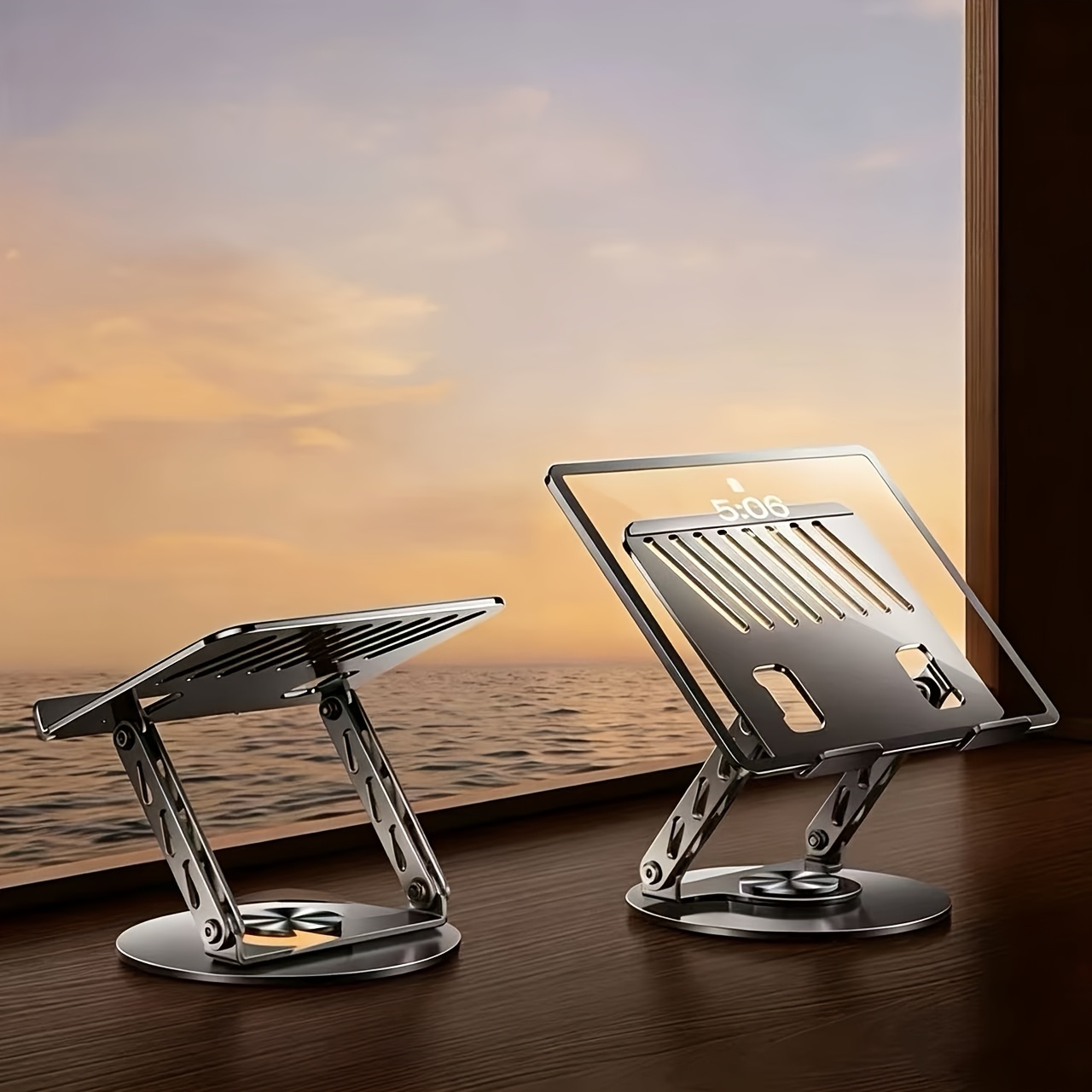 TEMU Steel Laptop And Tablet Stand, 360° Rotatable, Large Size. Height Adjustable And Foldable, Stable With Premium Texture. Lifts Screen To Avoid