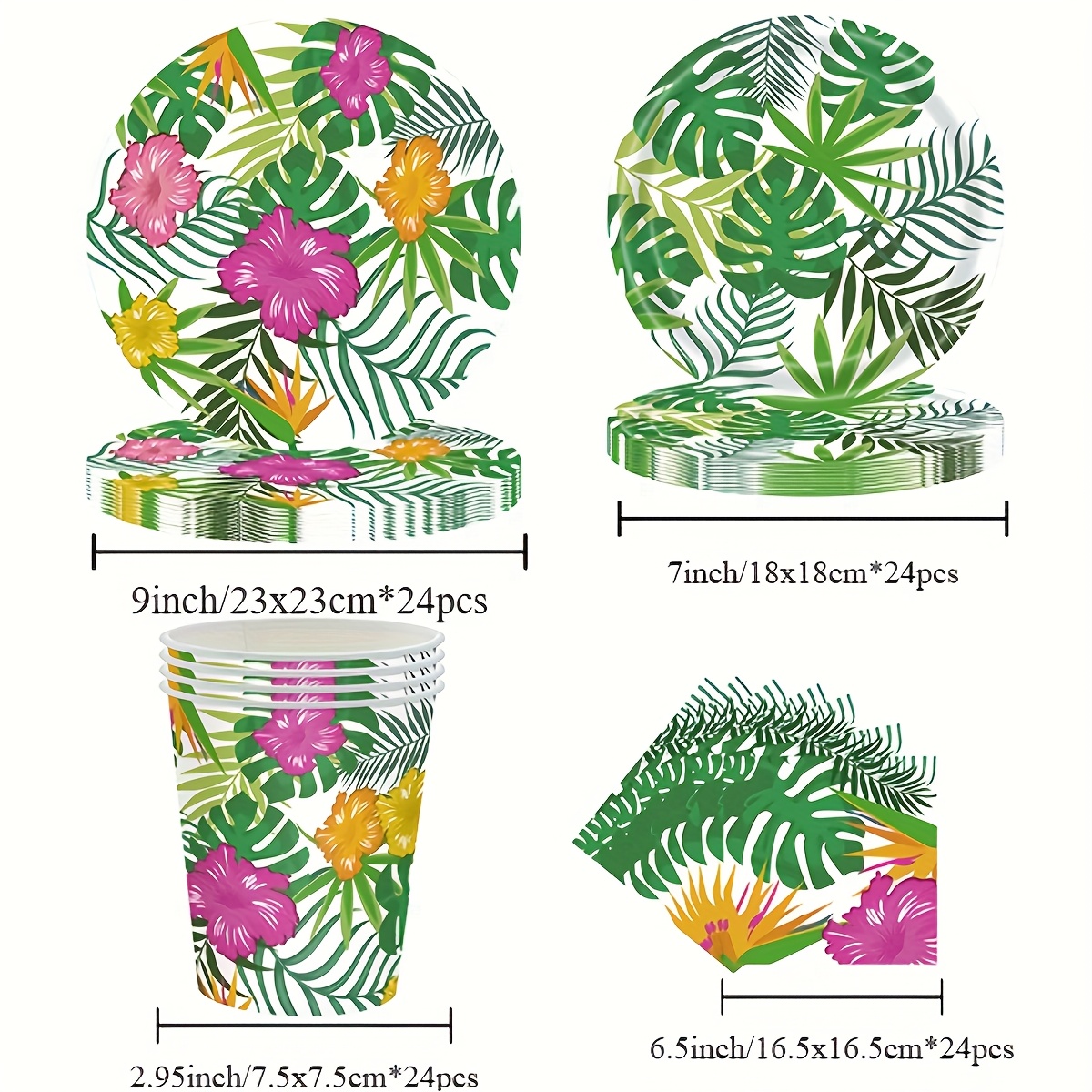 Image of A Set Of 96pcs, Leaf Themed Party Disposable Tableware Party Napkins Paper Plates Paper Cups Set