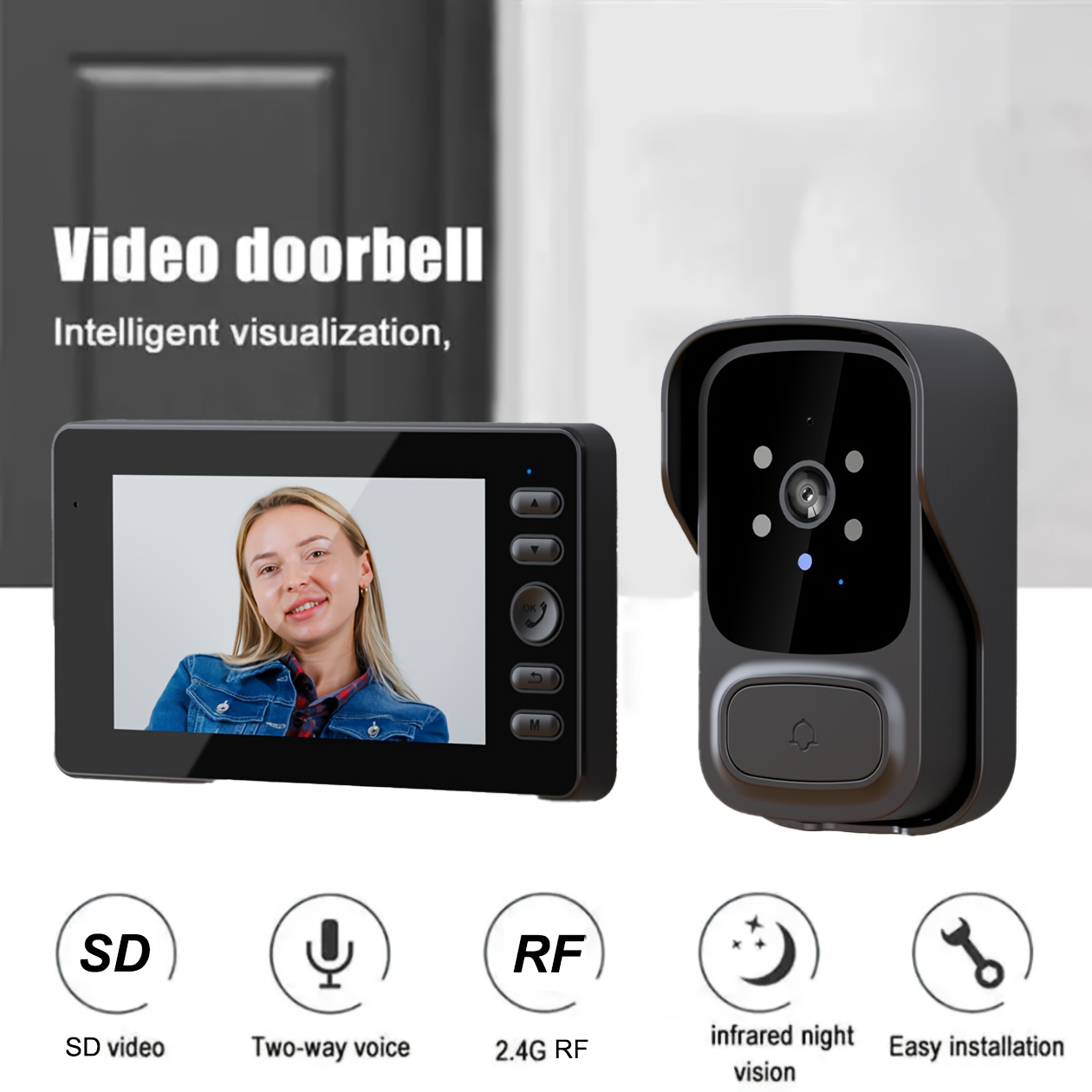 Videocitofono wireless 1080p, audio bidirezionale, visione, senza