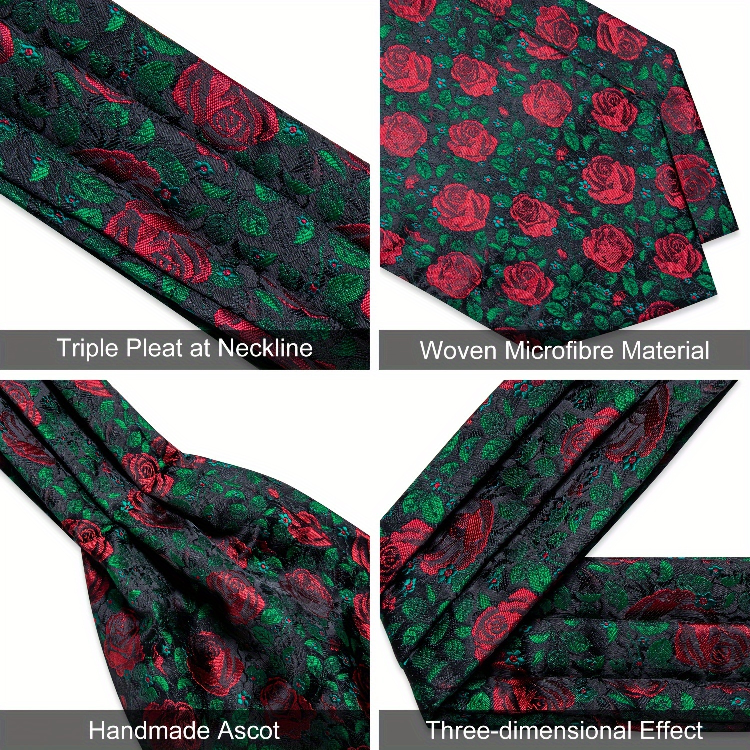 Remo Sartori Homme Blue Turquoise Fantaisie Cravate Ascot Foulard, 100% Soie, doubles-pointées